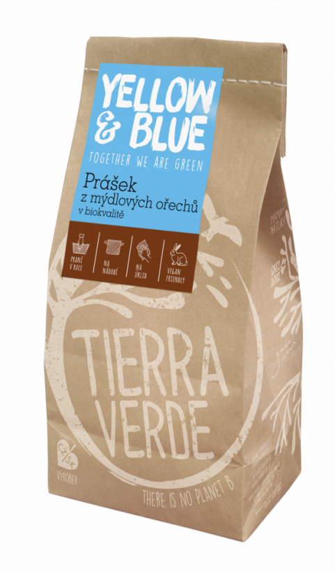 Prášok z mydlových orechov v BIO kvalite - Tierra Verde (Yellow&Blue) - Balenie: 500 g - papierové vrecko
